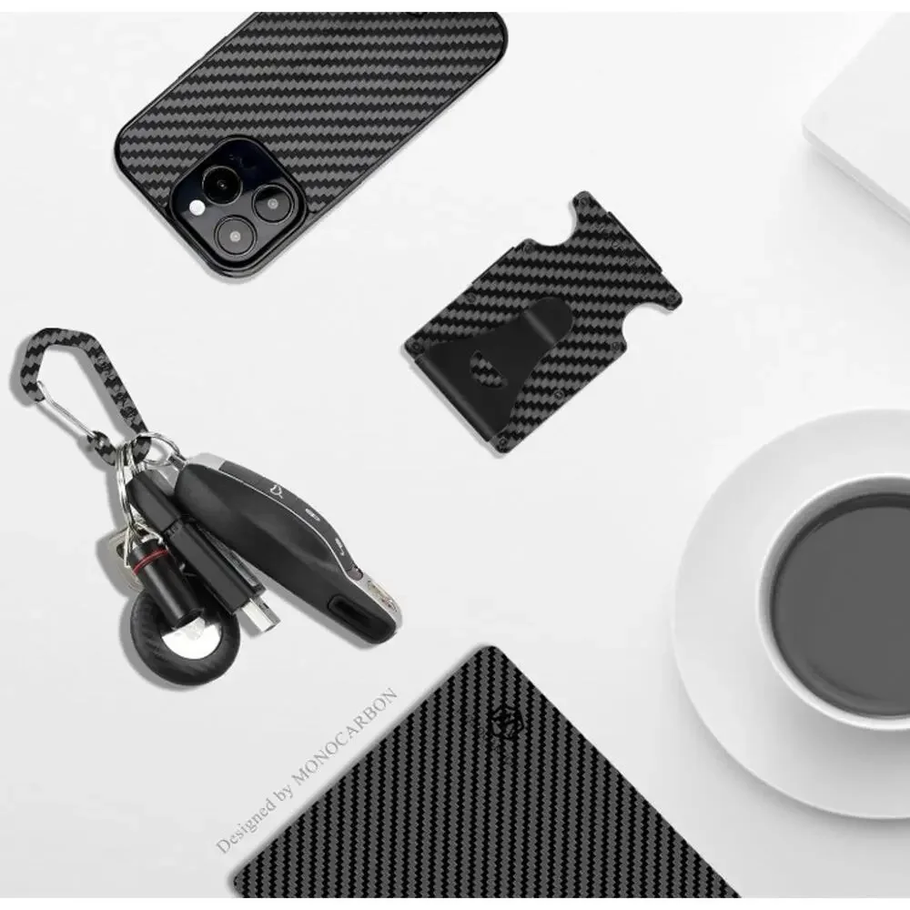MONOCARBON Carbon Fiber RFID Wallet Slim Front Pocket Money Clip for Men